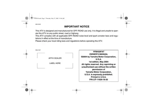 2003-2007 Yamaha Kodiak 450 owner´s manual Preview image 5