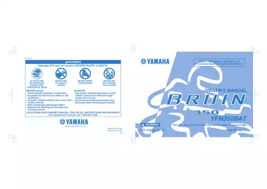 2004-2006 Yamaha Bruin 350 4x2 owners manual Preview image 1