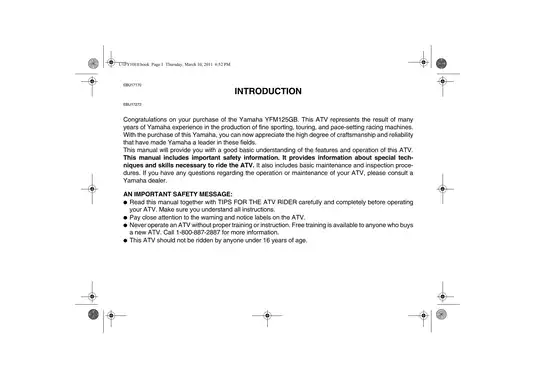 2004-2013 Yamaha Grizzly 125 YFM125G owner´s manual Preview image 3