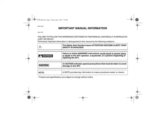 2007-2008 Yamaha Grizzly 450 4x4 ATV owners manual Preview image 4