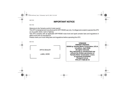 2007-2011 Yamaha Grizzly 350 owner´s manual Preview image 5