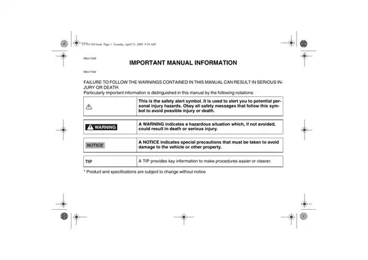 2009-2010 Yamaha Grizzly 450 4x4 / ATV owners manual Preview image 4