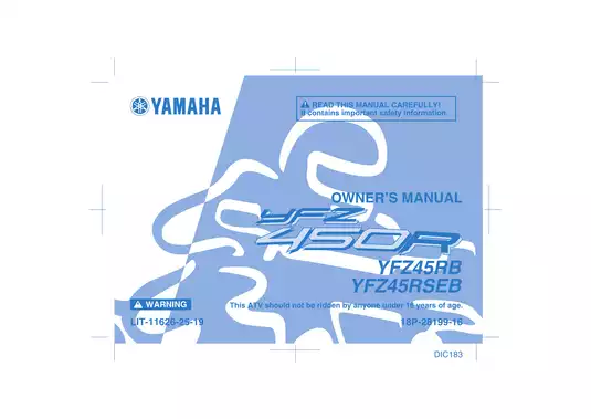 2009-2013 Yamaha YFZ450R, YFZ450X, YFZ-450R SE ATV owners manual Preview image 1