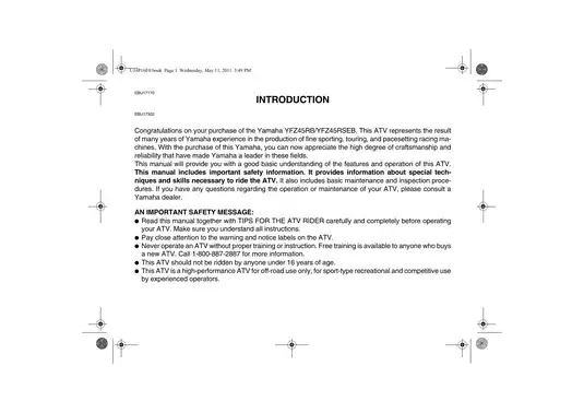 2009-2013 Yamaha YFZ450R, YFZ450X, YFZ-450R SE ATV owners manual Preview image 3