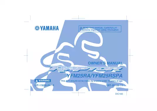 2009-2013 Yamaha Raptor 250R, YFM250R owners manual Preview image 1