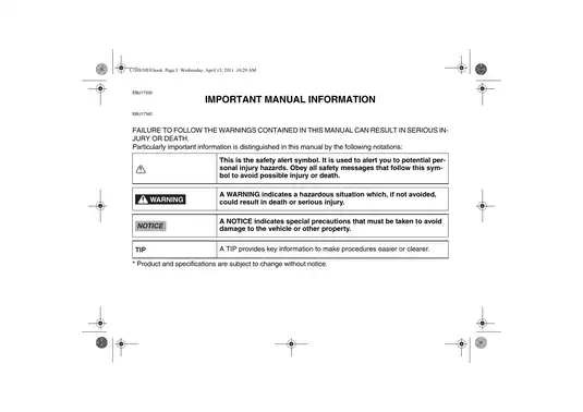 2012 Yamaha Grizzly 550, 550FI 4x4 owner´s manual Preview image 4