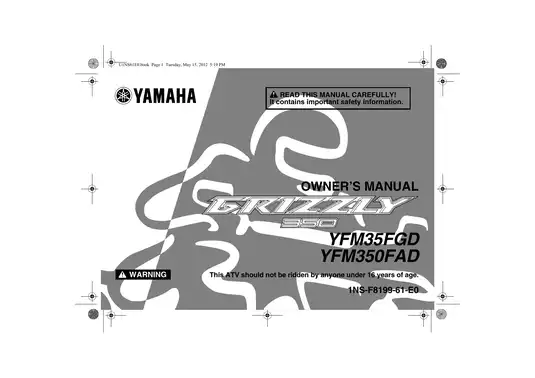 2012-2013 Yamaha Grizzly 350 owner´s manual Preview image 1
