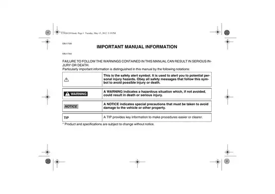 2012-2013 Yamaha Grizzly 350 owner´s manual Preview image 4