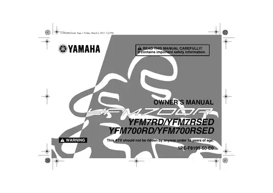 2013 Yamaha Raptor 700R owner´s manual Preview image 1