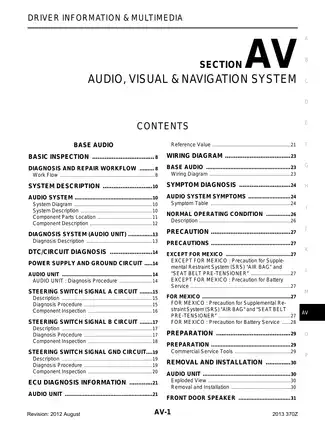 2013 Nissan 370Z Audio, Visual & Navigation System manual Preview image 1