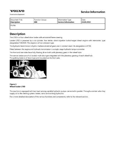 Preview: 2013 Volvo L70D Loader Factory Service Manual (OEM)