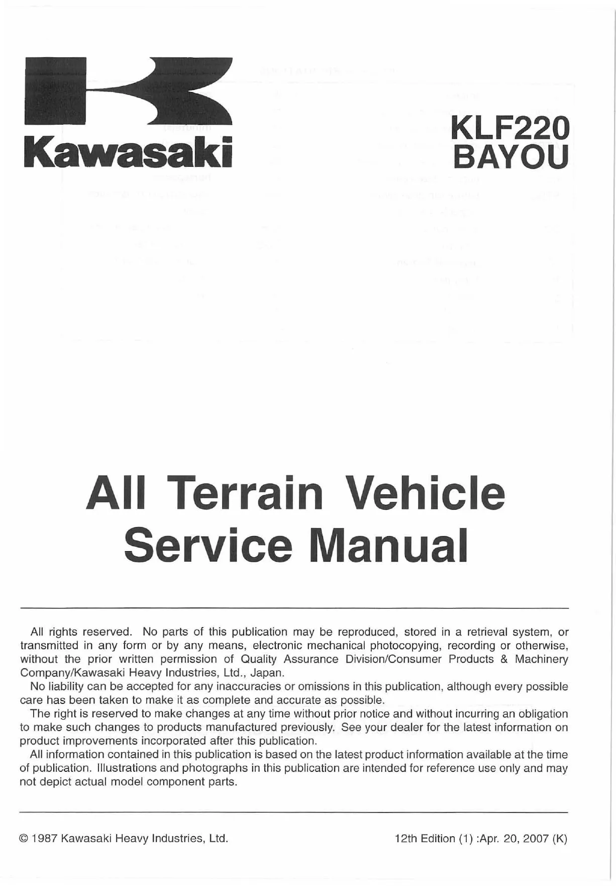 1988-2002 Kawasaki Bayou 220, KLF220A service manual Preview image 3