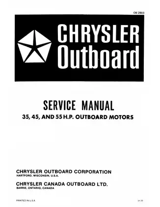Chrysler Outboard Service Manual: 35, 45, and 55 HP Motors
