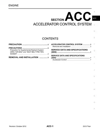 2013 Nissan Titan A60 series ACCELERATOR CONTROL SYSTEM manual
