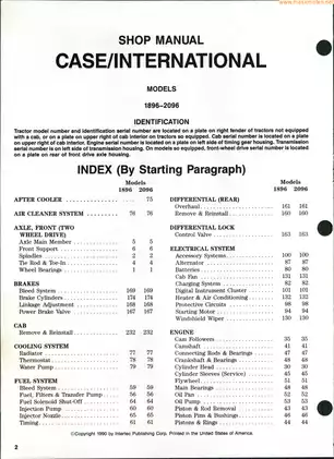 1983-1989 Case International 1896, 2096 tractor shop manual
