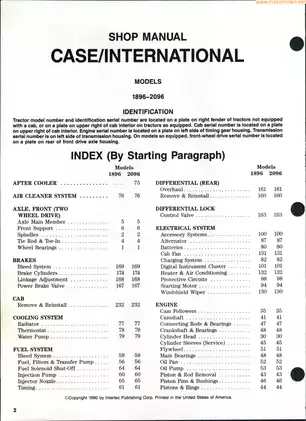 CASE International 1896-2096 Tractor Service Manual