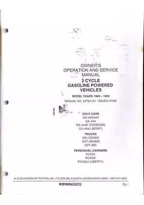 E-Z-GO Owner’s Operation and Service Manual for Golf Cars (1989-1993) Preview image 3