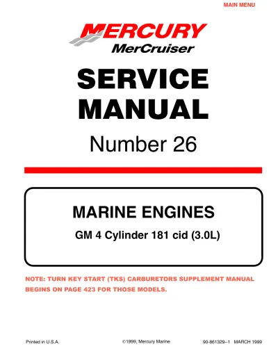 Preview: Mercury MCM 3.0L (181 CID) 1998+ - Comprehensive Service & Repair Guide (Number 26) for MerCruiser Inboard Engine (P/N 90-861329--1)
