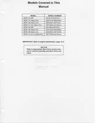 1985-1989 Mercruiser Mercury Marine No. 8, 4 cyl,  marine engine service manual Preview image 3