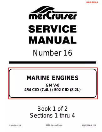 1993-1997 Mercruiser  Number 16 GM V-8 454 CID (7.4L) , 502 CID (8.2L) marine engine service manual Preview image 1