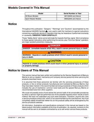 2000-2005 Mercury MerCruiser Number 28 Bravo Sterndrive marine engine repair manual Preview image 1