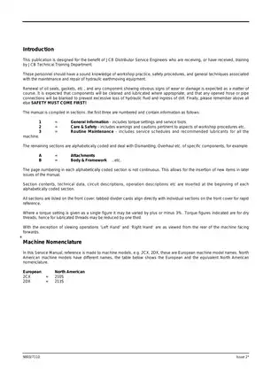 JCB Backhoe Loader Service Manual for 2CX, 2DX & 210 Models (Serial No. 657001 to 763230, 481196 Onwards) Preview image 2