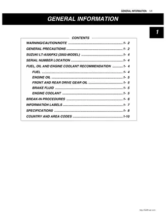 Suzuki LT-A500F Service Manual | Inspection, Repair & Maintenance Guide Preview image 5