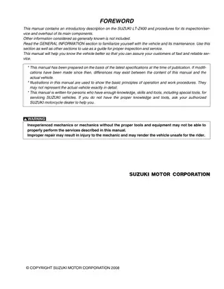 SUZUKI LT-Z400 Service Manual (2009) - Comprehensive Repair Guide
