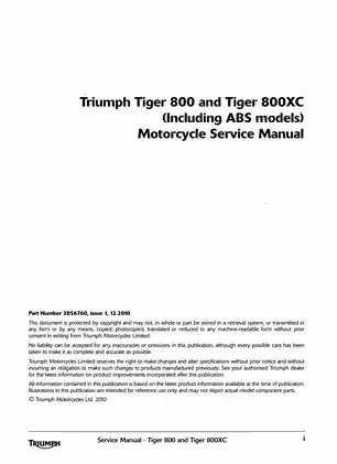 Triumph Tiger 800 and 800XC Service Manual (2010) Preview image 3