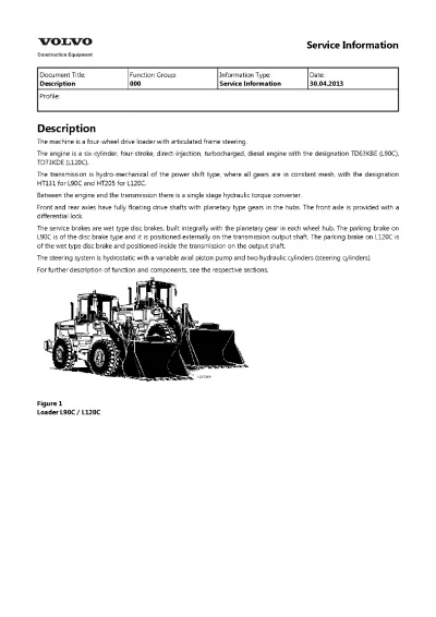 Preview: 2013 Volvo L90C / L120C Wheel Loader Service Manual (P/N 8111858)