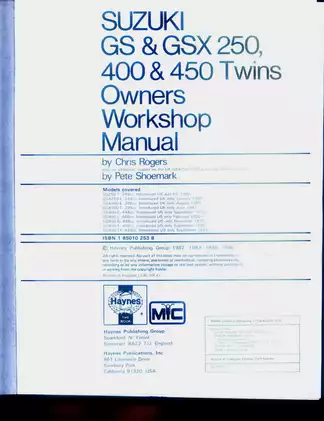 1979-1985 Suzuki GS, GSX, 250, 400, 450 Twins service manual Preview image 2