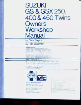 Suzuki GS & GSX 250/400 Twins Owners Workshop Manual - Comprehensive Guide Preview image 2
