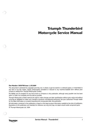 Triumph Thunderbird Motorcycle Service Manual (2009)