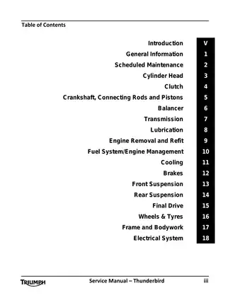 Triumph Thunderbird Motorcycle Service Manual (2009) Preview image 3