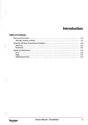 Triumph Thunderbird Motorcycle Service Manual (2009) Preview image 5