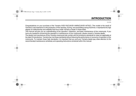 2001-2009 Yamaha V-Star1100, Custom XVS1100 owners manual Preview image 3