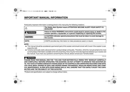 2005-2007 Yamaha Majesty 400, YP400 owners service manual Preview image 4