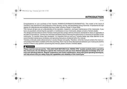 2006-2013 Yamaha V-Star 650 Custom XVS650 Midnight owners manual Preview image 3