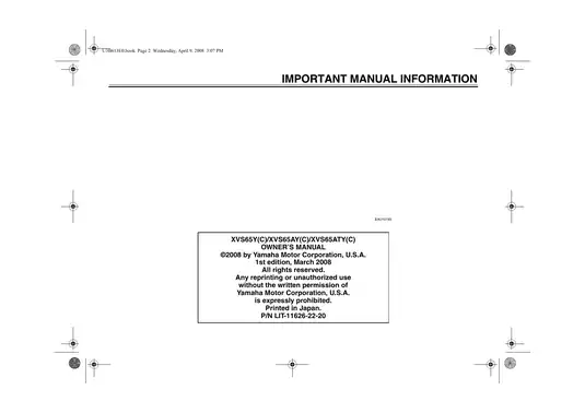2006-2013 Yamaha V-Star 650 Custom XVS650 Midnight owners, service manual Preview image 5