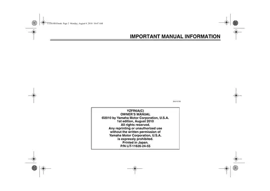2009-2013 Yamaha R6, YZF-R6 owners manual Preview image 5
