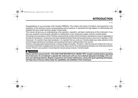 2009-2013 Yamaha FZ6R, FZ6 Fazer owner´s + service manual Preview image 3