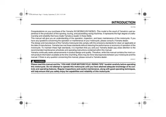 2012-2013 Yamaha XV19CSB(C), XV19CB(C) owner´s + service manual Preview image 3