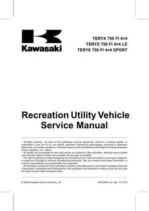 Kawasaki TERYX 750 FI 4x4 Service Manual - Comprehensive Guide for Maintenance & Troubleshooting Preview image 5