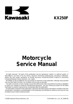Kawasaki KX250F Motorcycle Service Manual – Comprehensive Maintenance and Repair Guide Preview image 5