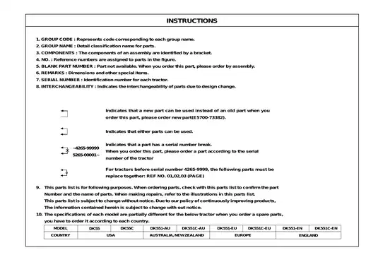 Kioti Daedong DK55, DK55C, DK551, DK551C tractor parts catalog Preview image 1