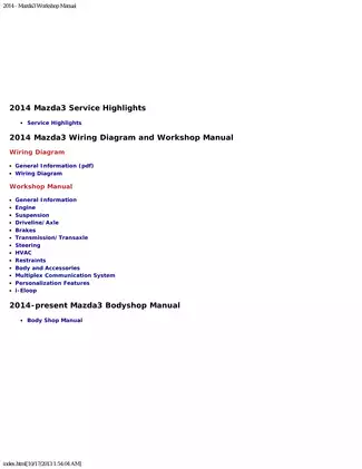 2014 Mazda3 Comprehensive Workshop and Service Manual