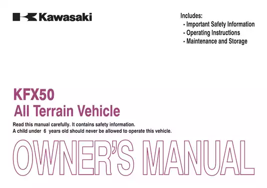2013 Kawasaki KFX50 ATV owner`s manual Preview image 1
