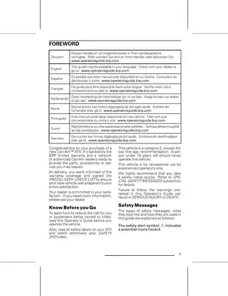 Can-Am Outlander 1000 X mr ATV Operator's Guide Preview image 3