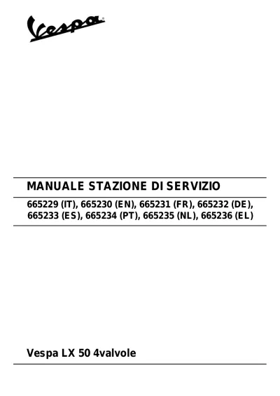 2006–2008 Vespa LX 50 4valvole Factory Service Manual (P/N 665230)