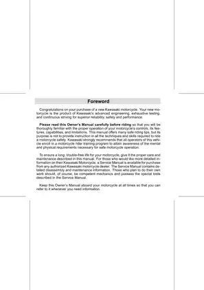 Kawasaki Ninja 300 Owner's Manual and Service Guide Preview image 5